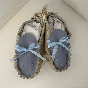 Blue and Tan New Born Baby Moccasins